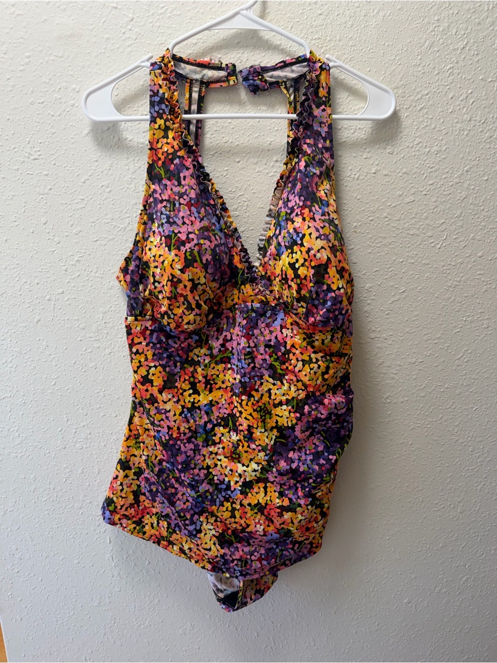 Catalina Black One-Piece Swimsuit with Multicolor Floral Print and Ruffle Straps